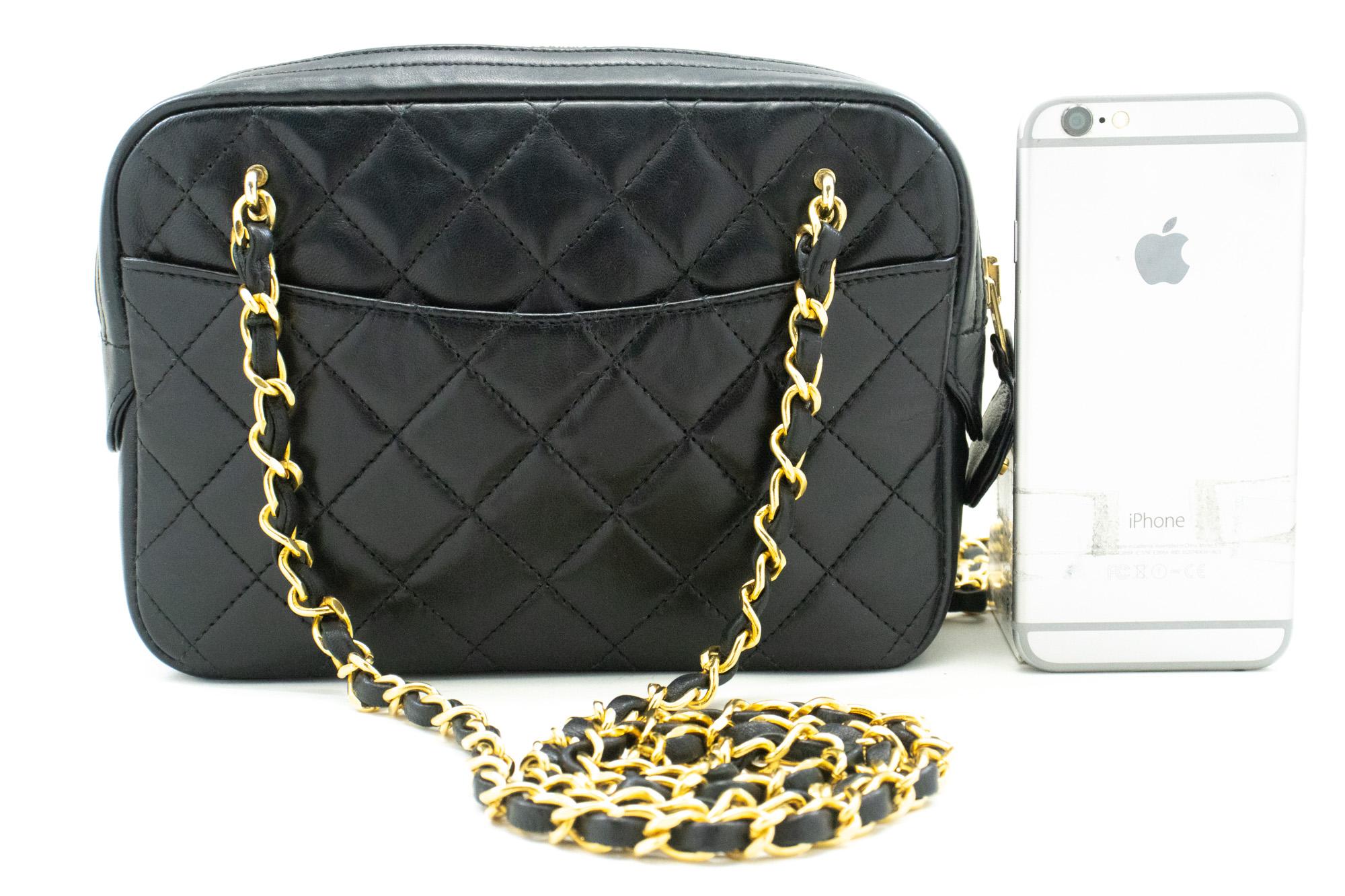 CHANEL Small Chain Shoulder Bag Lambskin Black Leather Zipper In Good Condition For Sale In Takamatsu-shi, JP