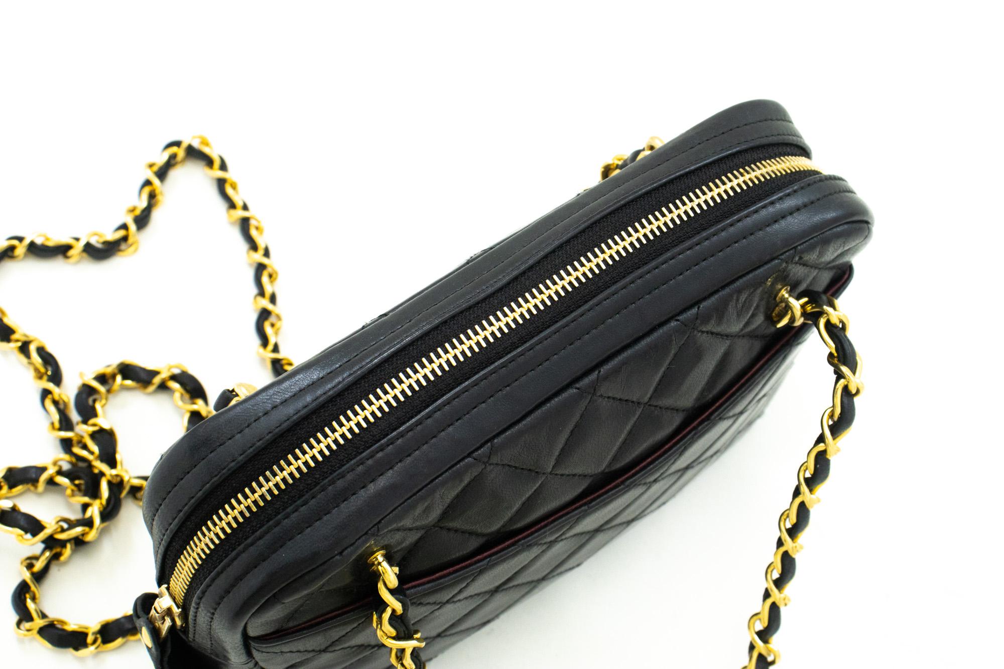 CHANEL Small Chain Shoulder Bag Lambskin Black Leather Zipper 5