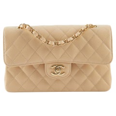 CHANEL SMALL CLASSIC FLAP BAG Beige Caviar Leather with Gold-tone Hardware