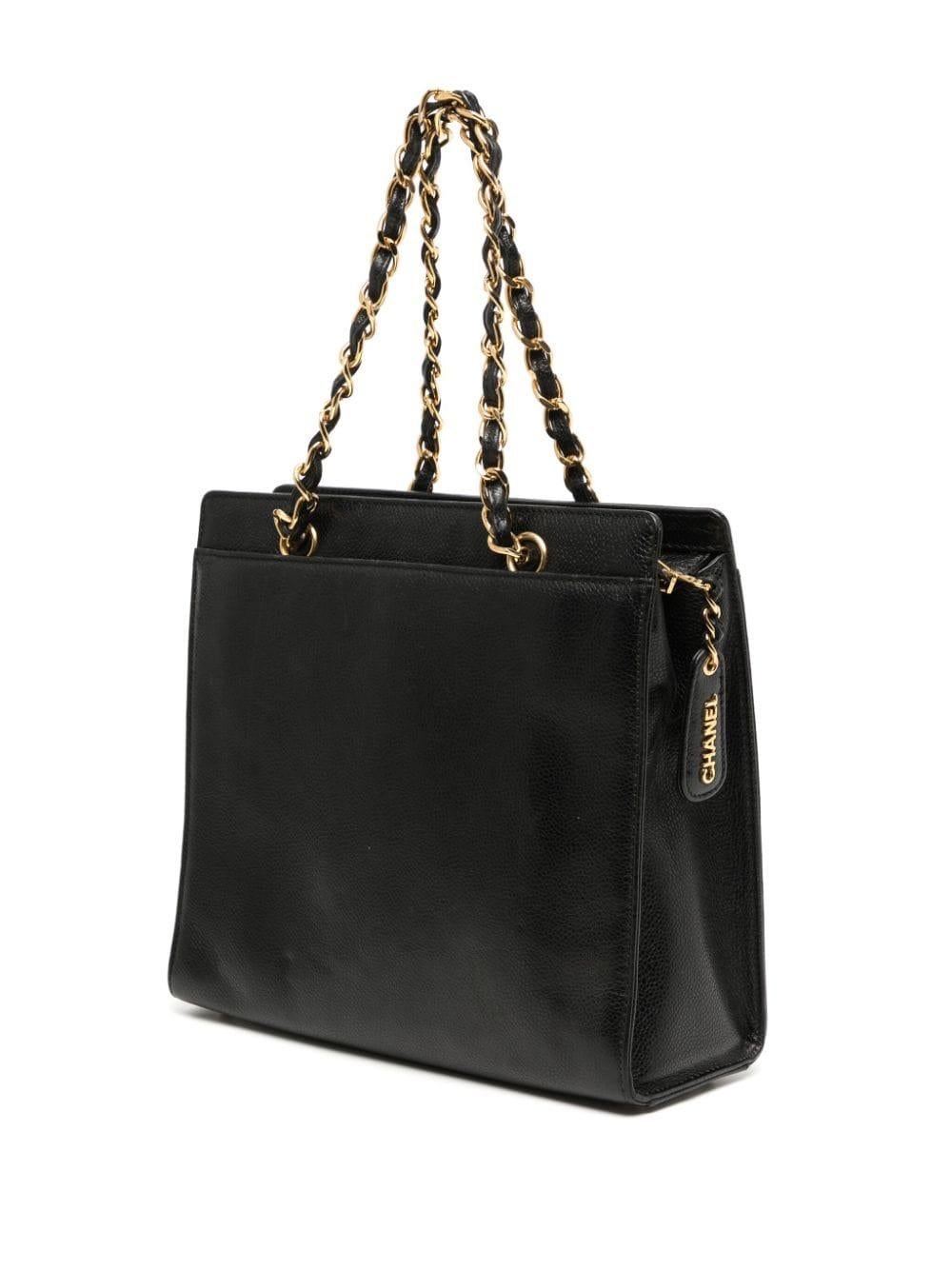 Women's or Men's Chanel Small Classic Shopping Shoulder Black Caviar Tote For Sale