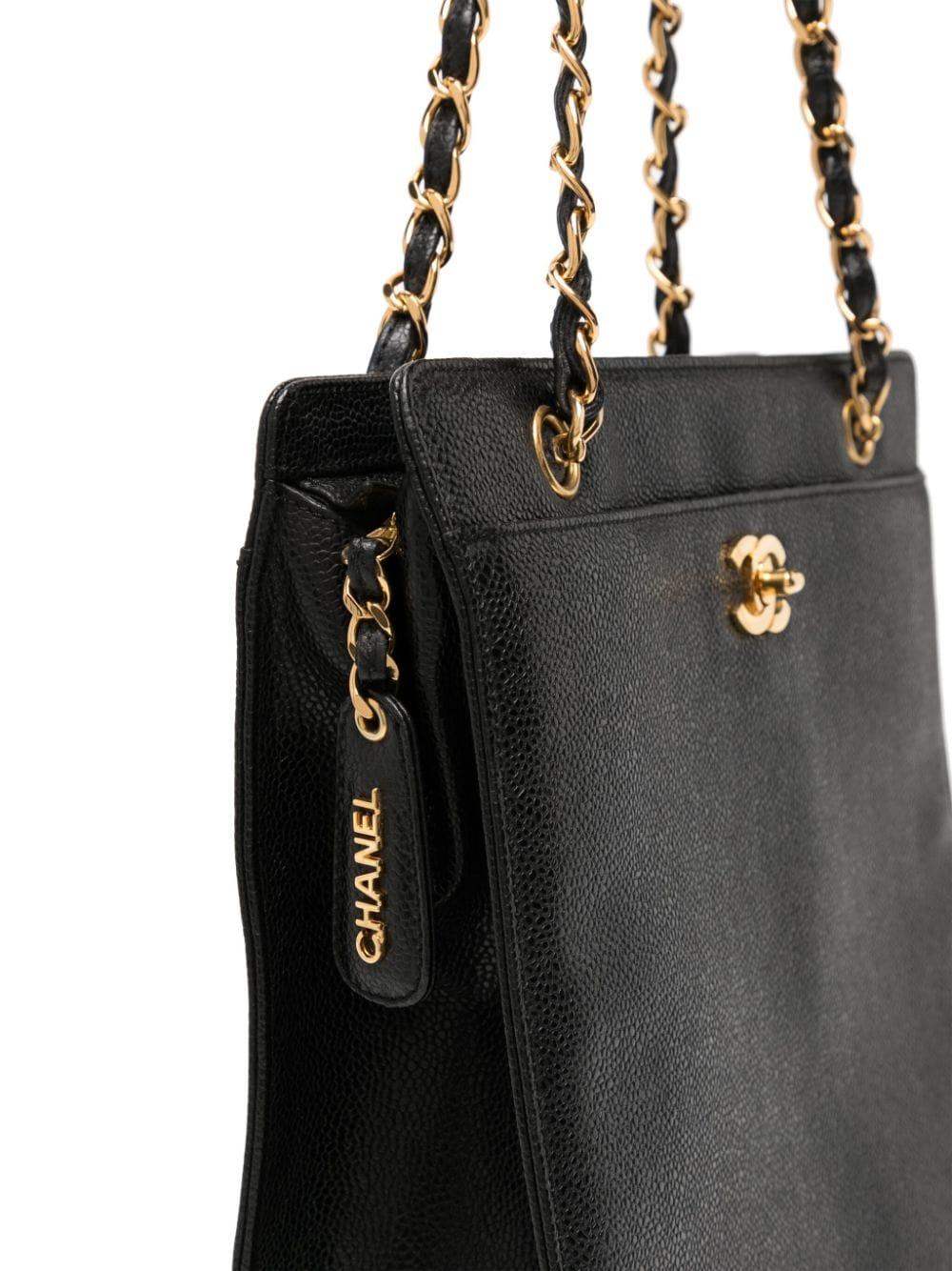 Chanel Small Classic Shopping Shoulder Black Caviar Tote For Sale 1