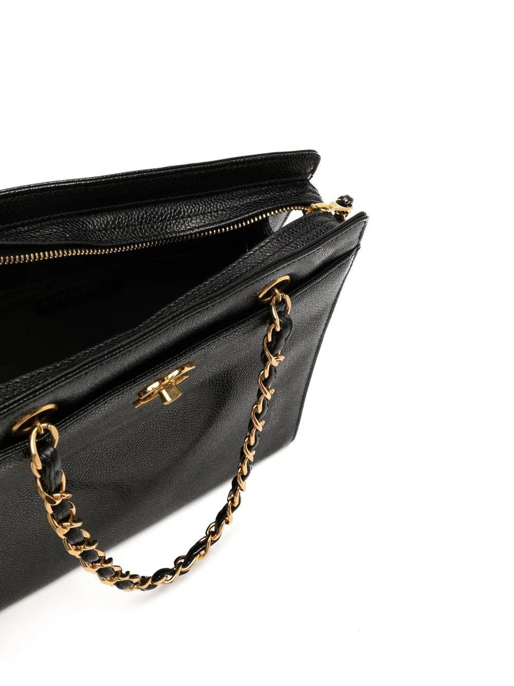 Chanel Small Classic Shopping Shoulder Black Caviar Tote For Sale 2