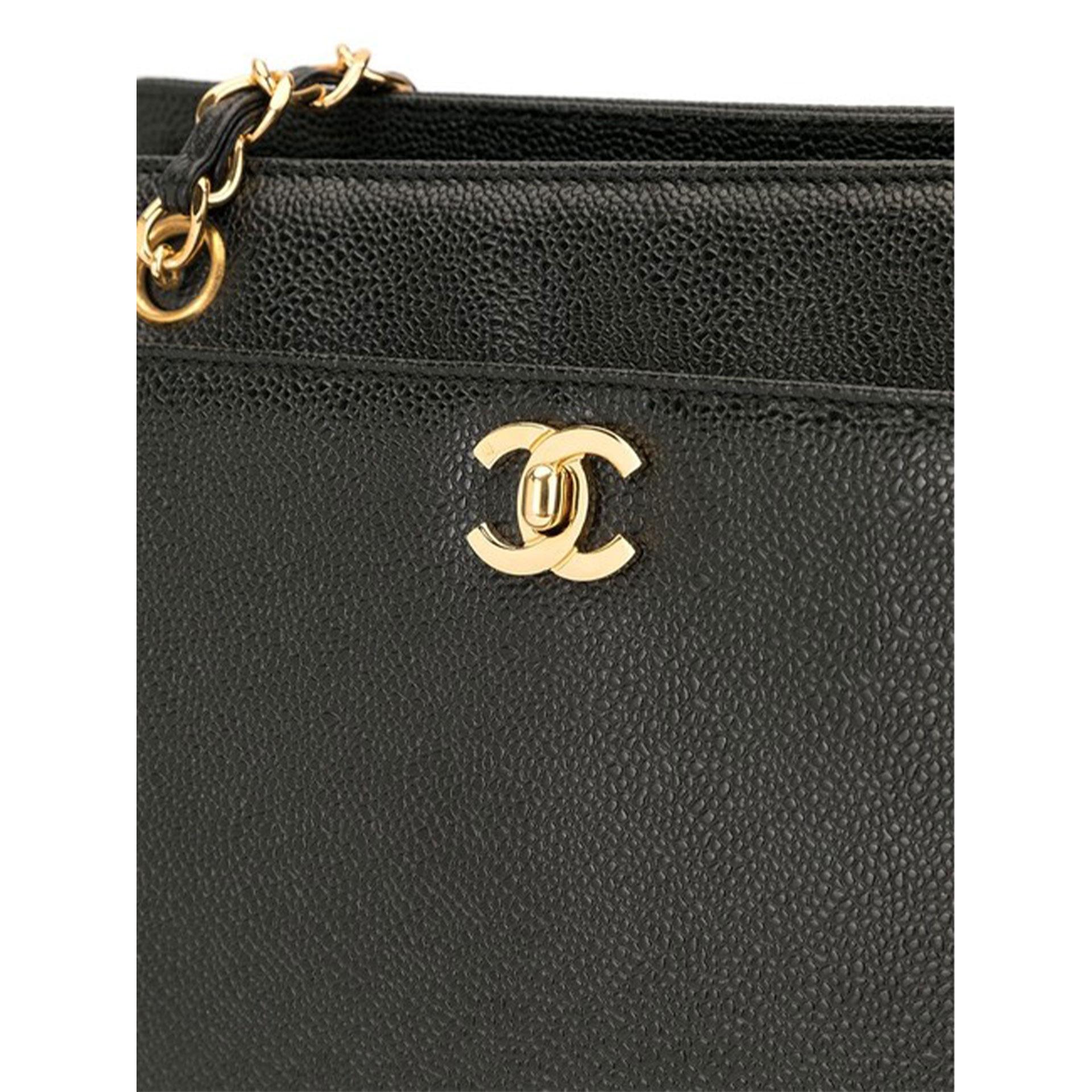 Chanel Small Classic Shopping Shoulder Black Caviar Tote For Sale 4