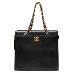 Chanel Kleine Classic Shopping Shoulder Schwarze Kaviar-Tasche