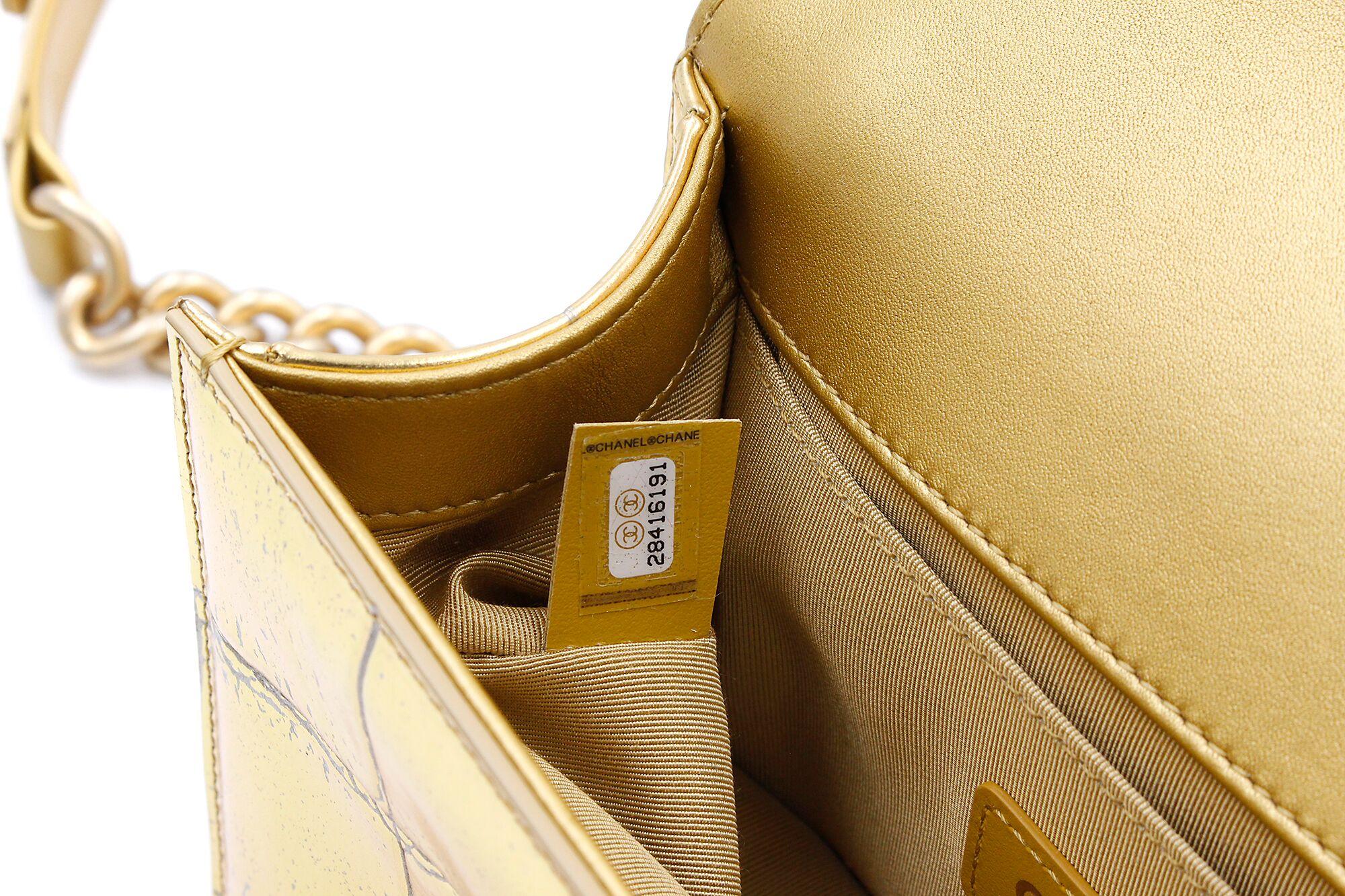 Chanel Small Crocodile Embossed Printed Gold Leather Boy Handbag A67085 3