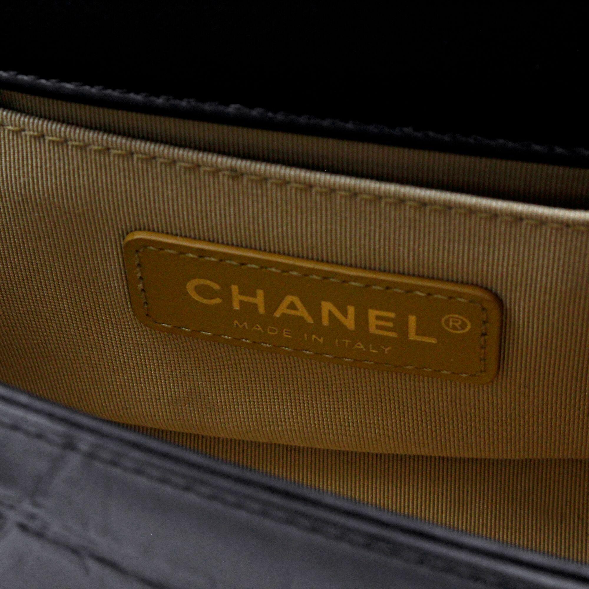 Chanel Small Crocodile Embossed Printed Gold Leather Boy Handbag A67085 5