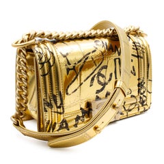 Chanel Small Crocodile Embossed Printed Gold Leather Boy Handbag A67085