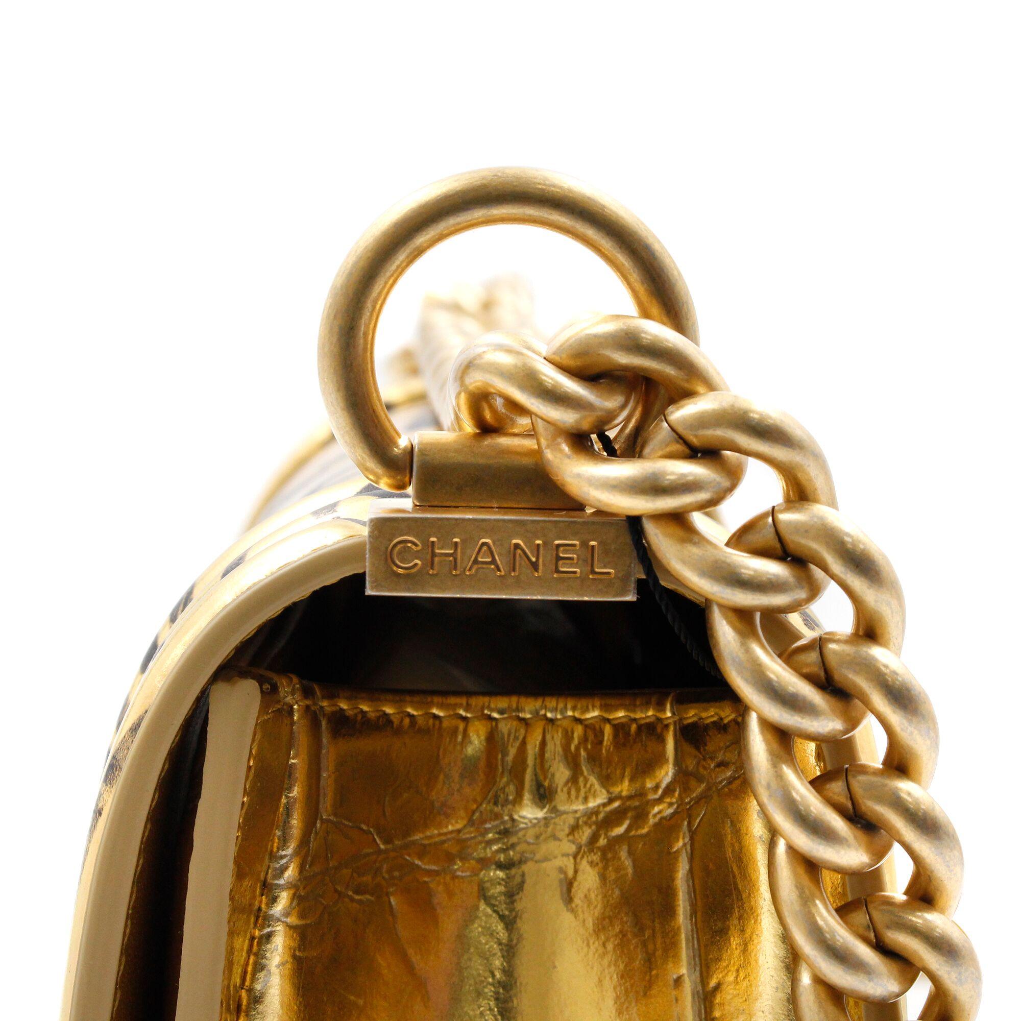 Chanel Small Crocodile Embossed Printed Gold Leather Boy Handbag A67085 1