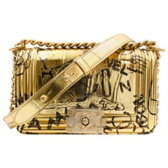 Chanel Small Crocodile Embossed Printed Gold Leather Boy Handbag A67085