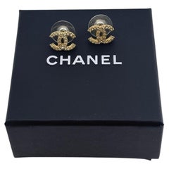 Chanel Small Crystal CC Logo Gold Stud Earrings
