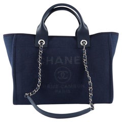 CHANEL SMALL DEAUVILLE TOTE Navy with Silver-tone Hardware