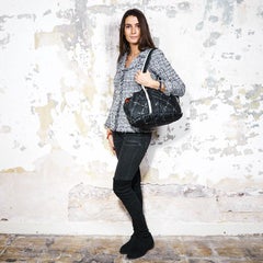 CHANEL Small Dog Bag in Black and Gray Canvas