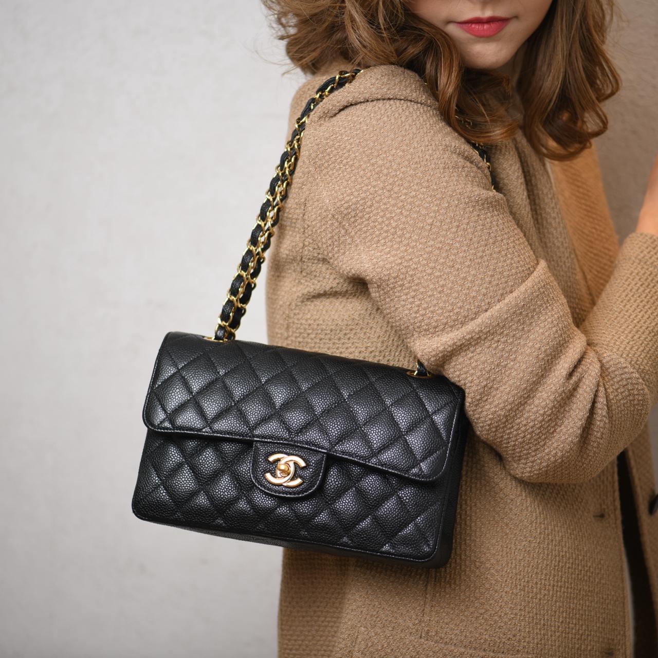 Black Chanel Small Double Classic Flap Calfskin GHW Bag
