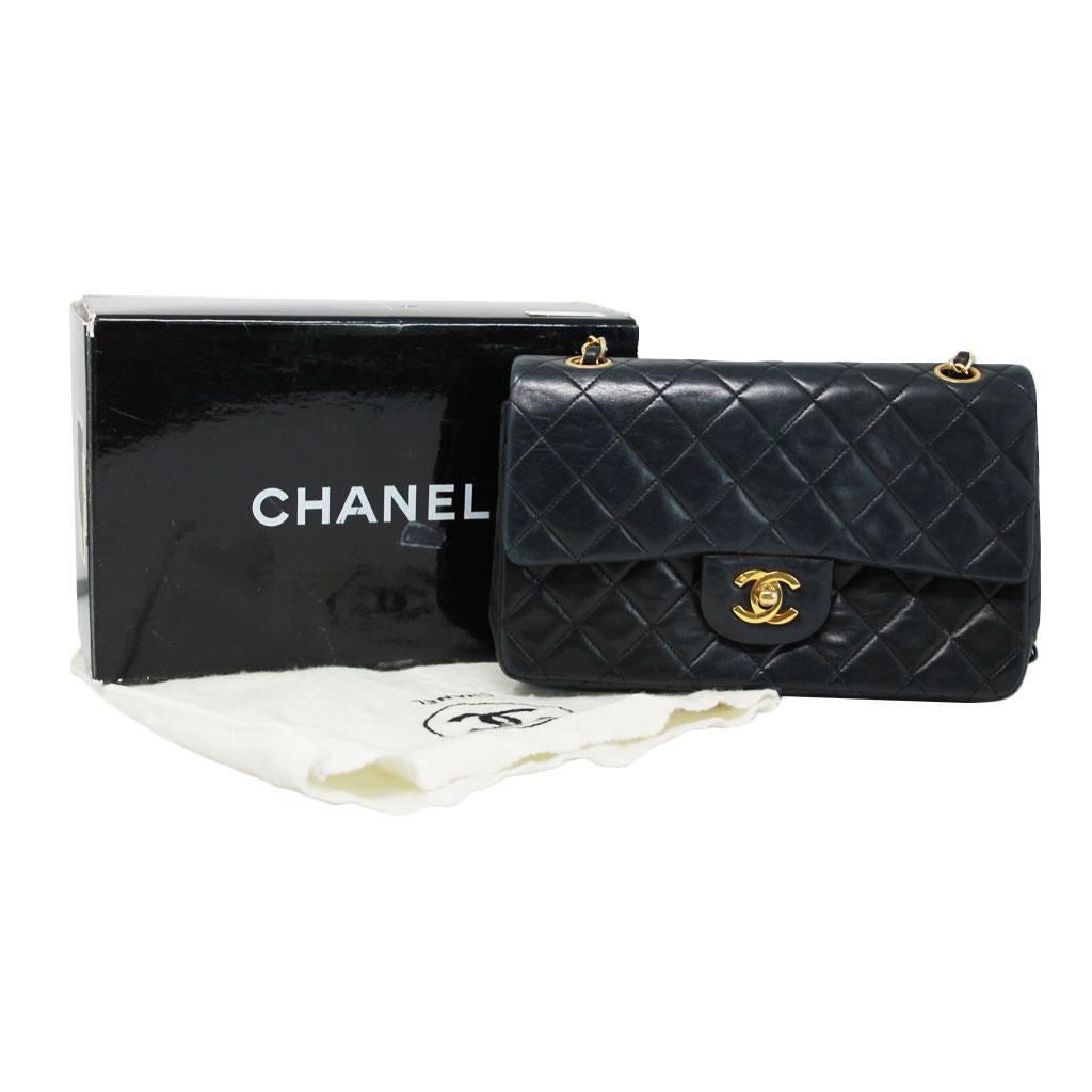 Chanel Small Double Flap Black Lambskin Handbag in Box Circa 1989-1991 7