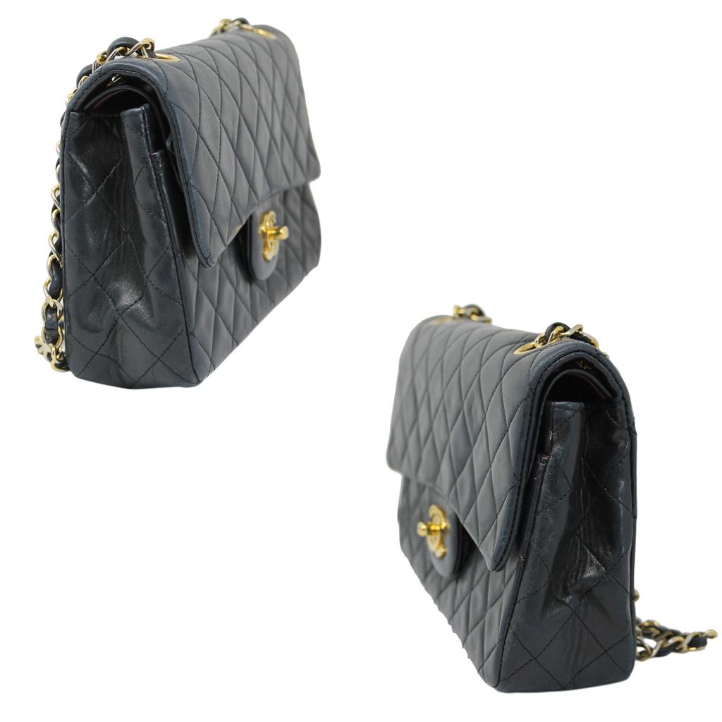Chanel Small Double Flap Black Lambskin Handbag in Box Circa 1989-1991 In Fair Condition In Boca Raton, FL