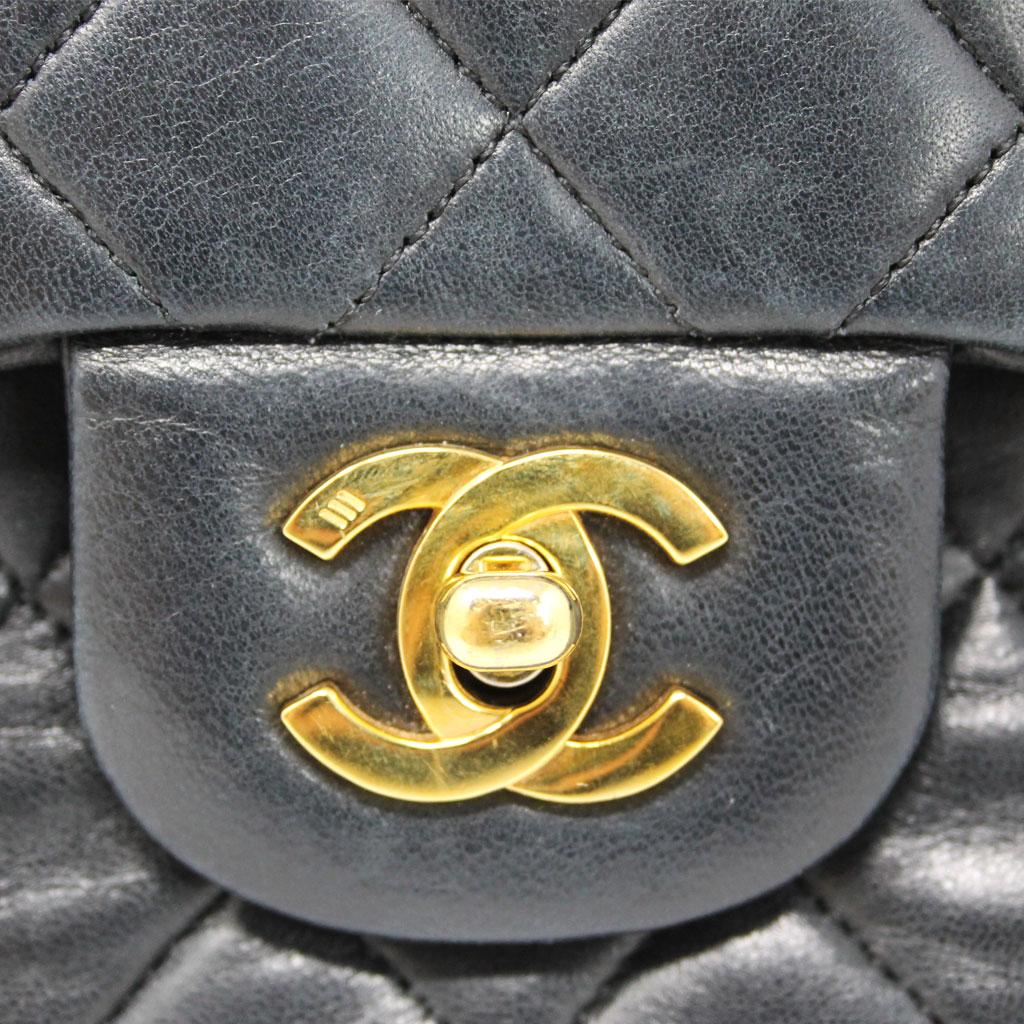 Women's or Men's Chanel Small Double Flap Black Lambskin Handbag in Box Circa 1989-1991
