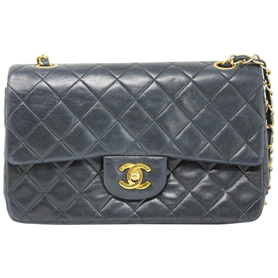 Chanel Small Double Flap Black Lambskin Handbag in Box Circa 1989-1991