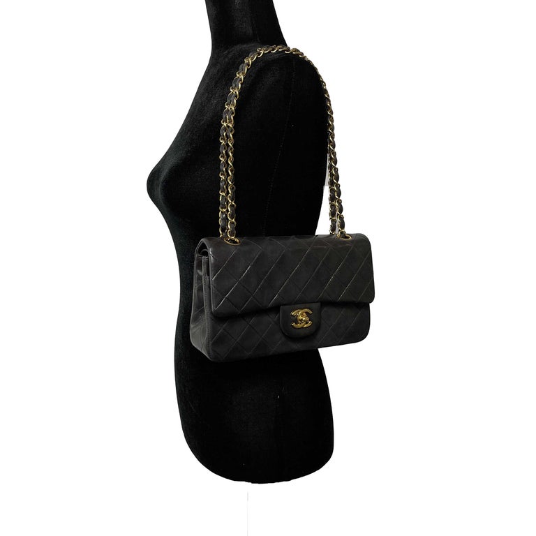 CHANEL Small Double Flap Black Leather Classic Crossbody Shoulder Bag