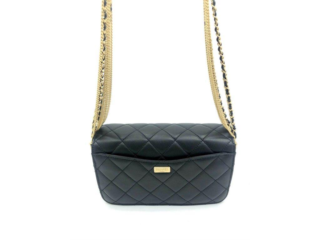Black Chanel Small Flap with Chain/Leather Strap - CHANEL/CAMBON detail For Sale