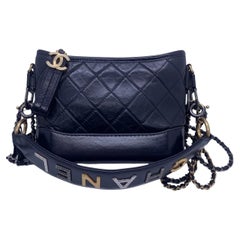 Chanel Small Gabrielle Dark Blue Aged Calfskin Logo Strap Hobo Bag