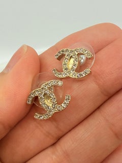 CHANEL Small Gold CC Crystal Stud Earrings