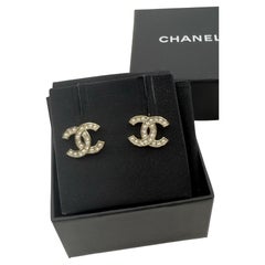 CHANEL Small Gold Crystal Pearl Stud Earrings