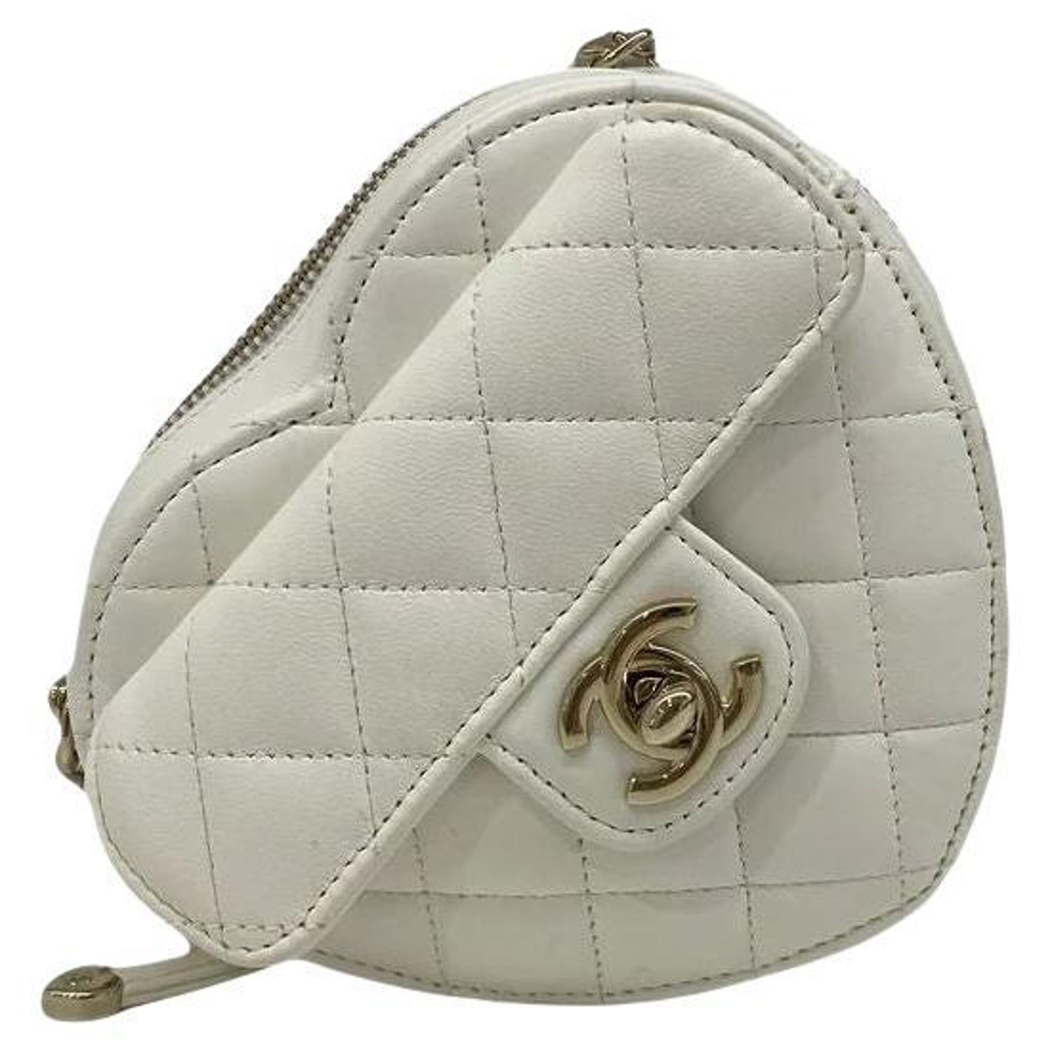 A+M+A+Z+I+N+G+CHANEL+Classic+Quilted+White+Caviar+Leather+Wallet+on+Chain  for sale online