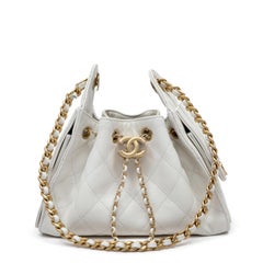 Chanel Small 25 Hobo Bag White Caviar Leather with Gold Hardware