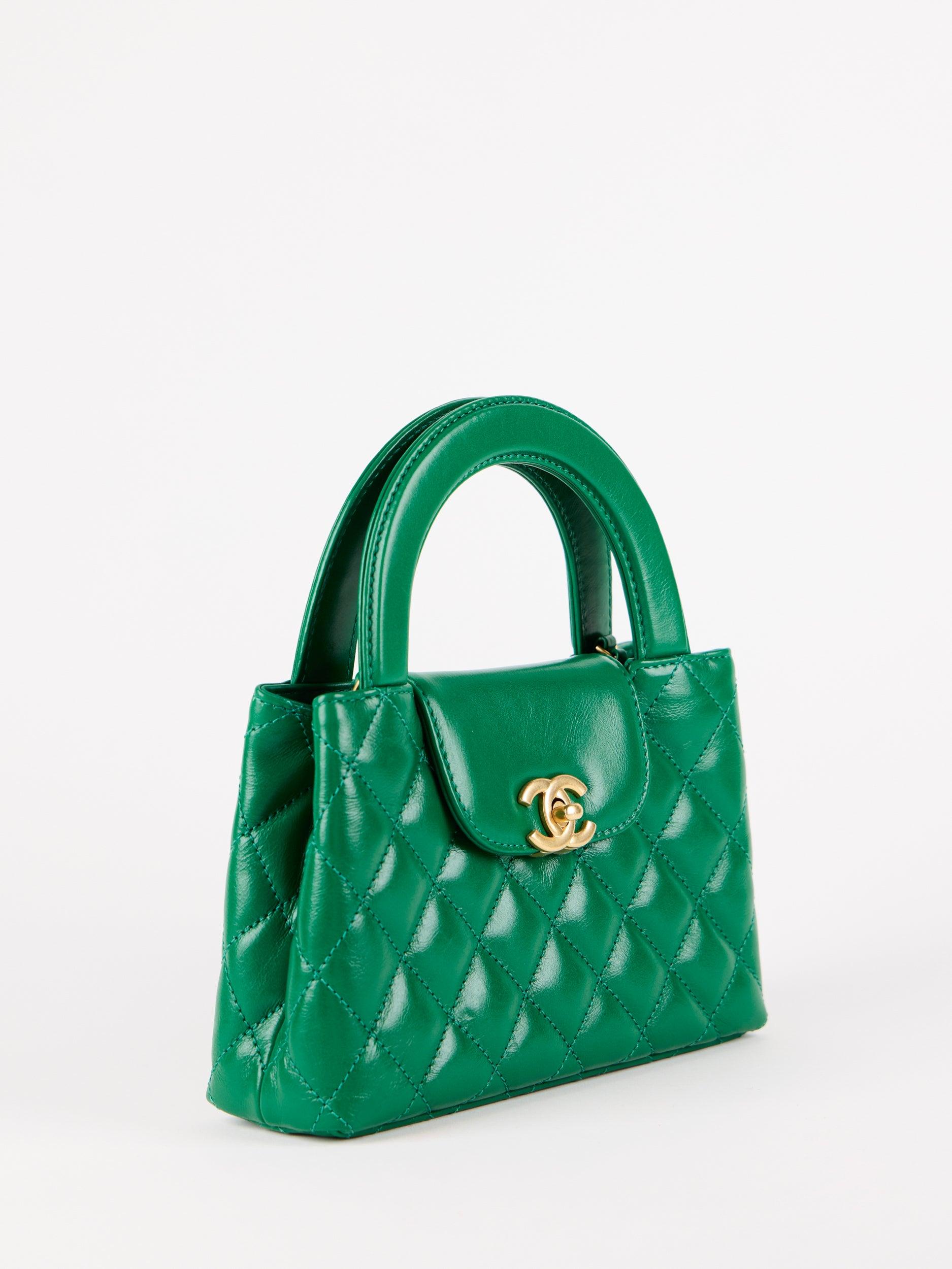 CHANEL SMALL KELLY BAG GREEN with Gold-Tone Hardware For Sale at 1stDibs