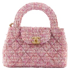 Vintage CHANEL SMALL "KELLY" BAG PINK & ECRU Tweed with Gold-Tone Hardware