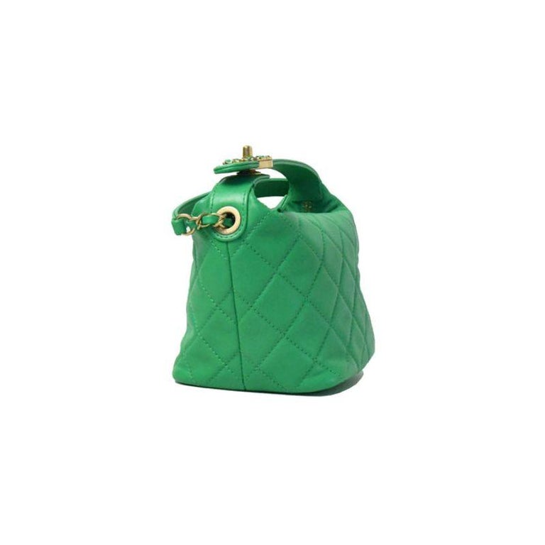 Small hobo bag, Lambskin & gold-tone metal, dark green — Fashion