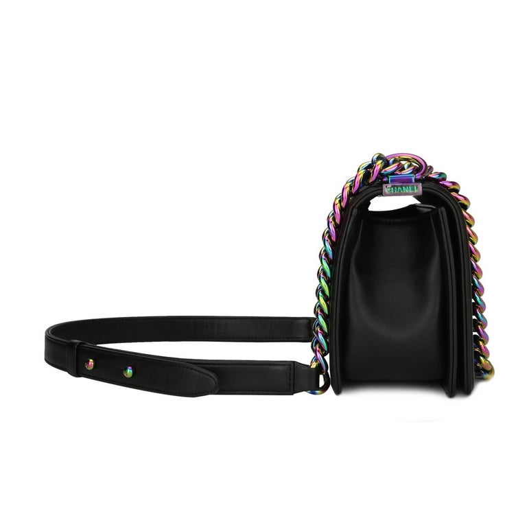 Chanel Small LED Boy Bag Black Lambskin with Rainbow Hardware 2017