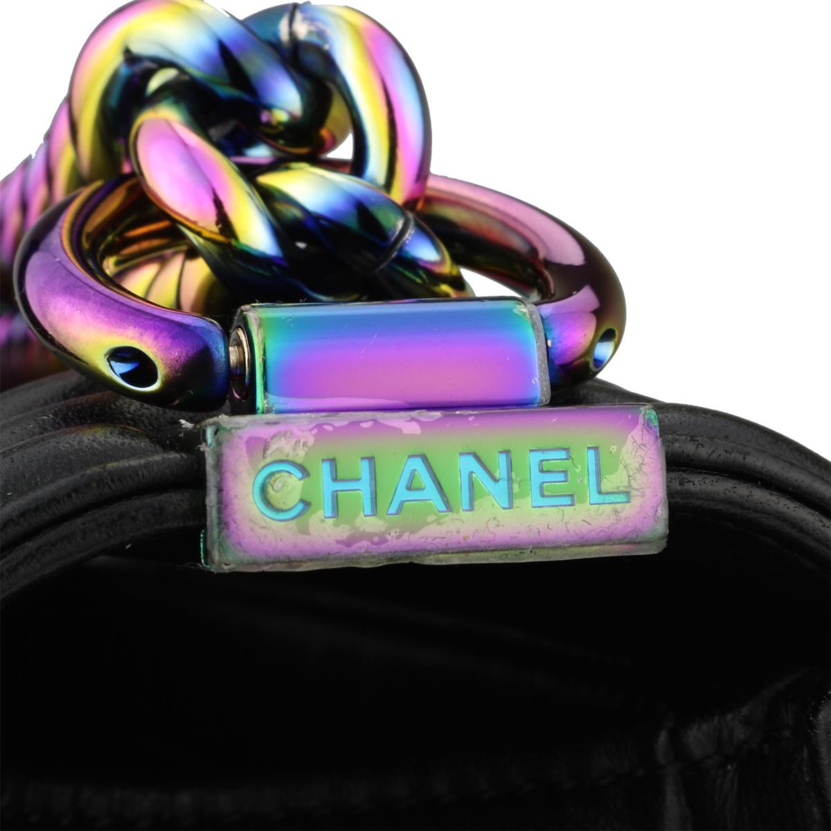 Women's or Men's Chanel Small LED Boy Bag Black Lambskin with Rainbow Hardware 2017