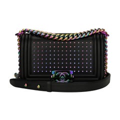 Chanel Small LED Boy Bag Black Lambskin with Rainbow Hardware 2017