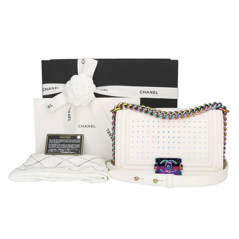 Chanel Small LED Boy Bag White Lambskin with Rainbow Hardware, 2017 at
