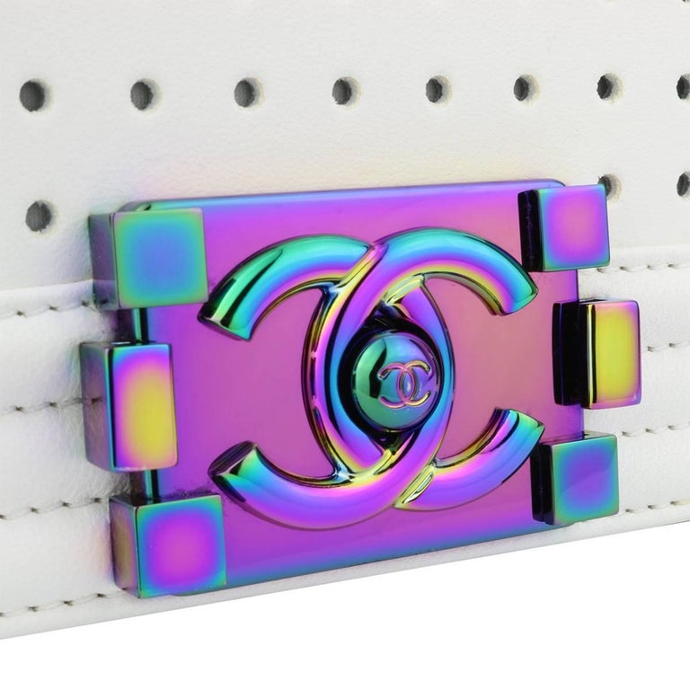 Chanel Small LED Boy Bag White Lambskin with Rainbow Hardware, 2017 at ...