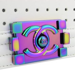 Chanel Small LED Boy Bag White Lambskin with Rainbow Hardware, 2017