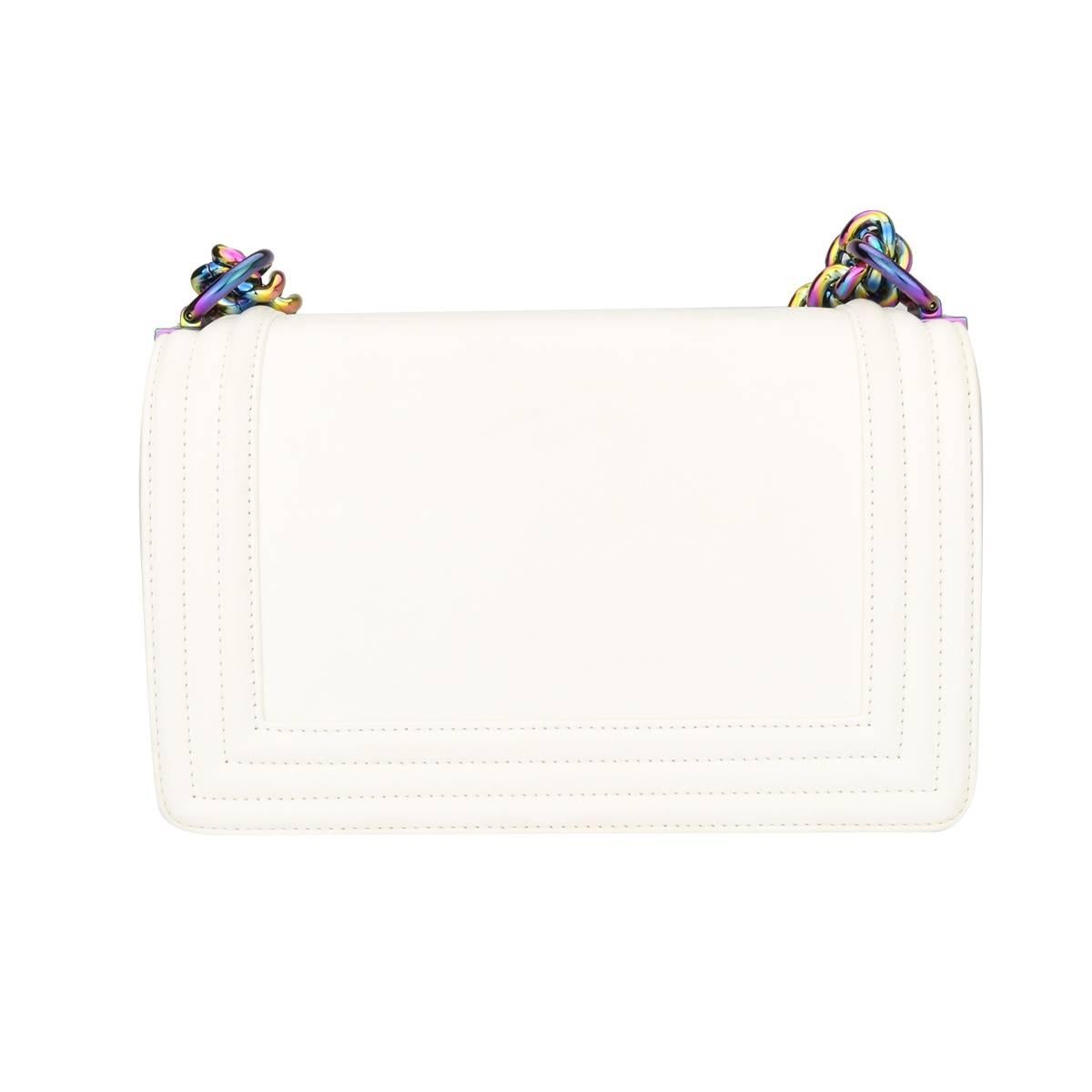 Chanel Small LED Boy Bag White Lambskin with Rainbow Hardware, 2017 In Excellent Condition In Huddersfield, GB