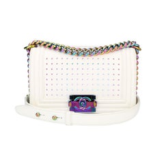 Chanel Small LED Boy Bag White Lambskin with Rainbow Hardware, 2017