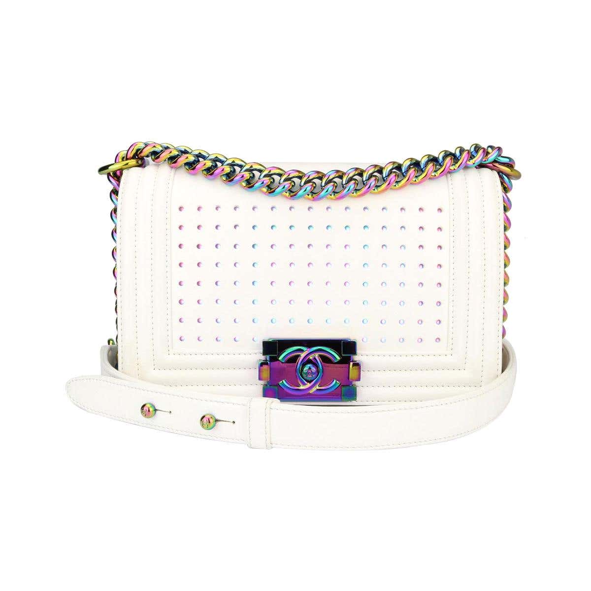 Chanel Small LED Boy Bag White Lambskin with Rainbow Hardware, 2017 at ...