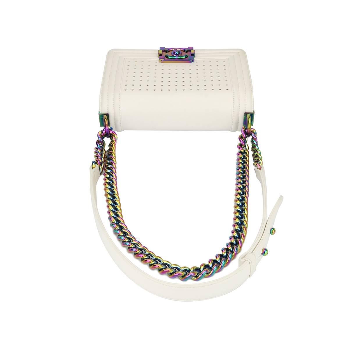 Chanel Small LED Boy White Lambskin Bag with Rainbow Hardware, 2017 3
