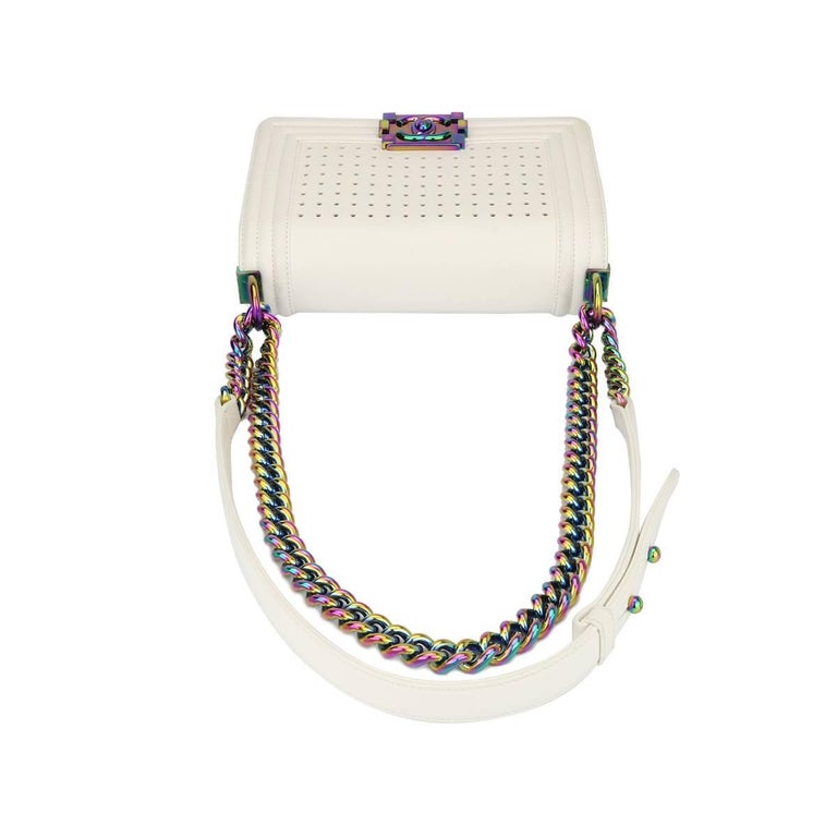 Chanel Small LED Boy White Lambskin Bag with Rainbow Hardware, 2017 at  1stDibs