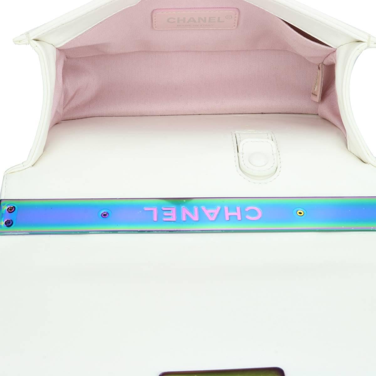 Chanel Small LED Boy White Lambskin Bag with Rainbow Hardware, 2017 6