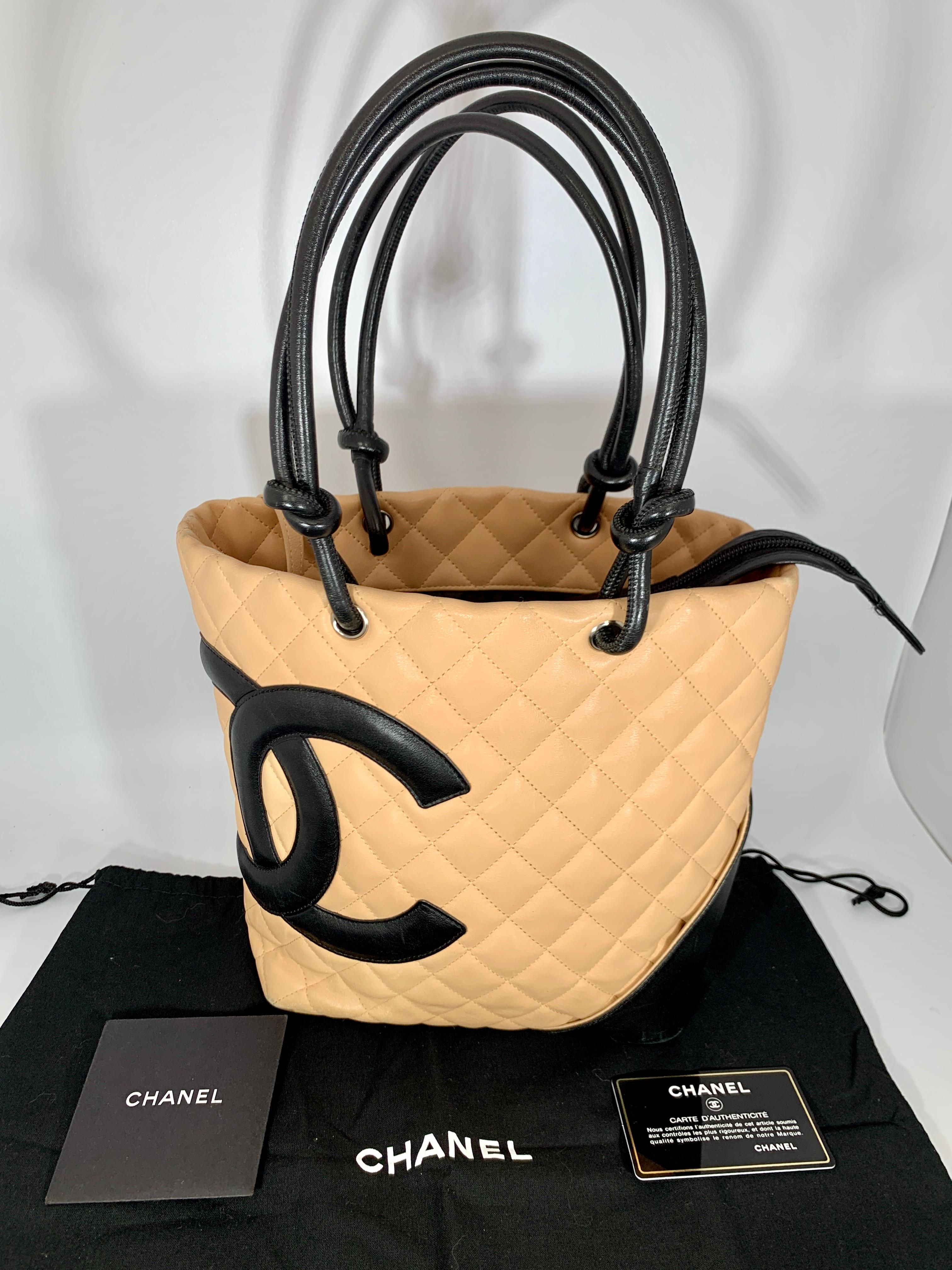 CHANEL Small Ligne Cambon Quilted  Bucket Tote Beige & Black, CC Mark 1