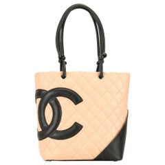 CHANEL Small Ligne Cambon Quilted  Bucket Tote Beige & Black, CC Mark