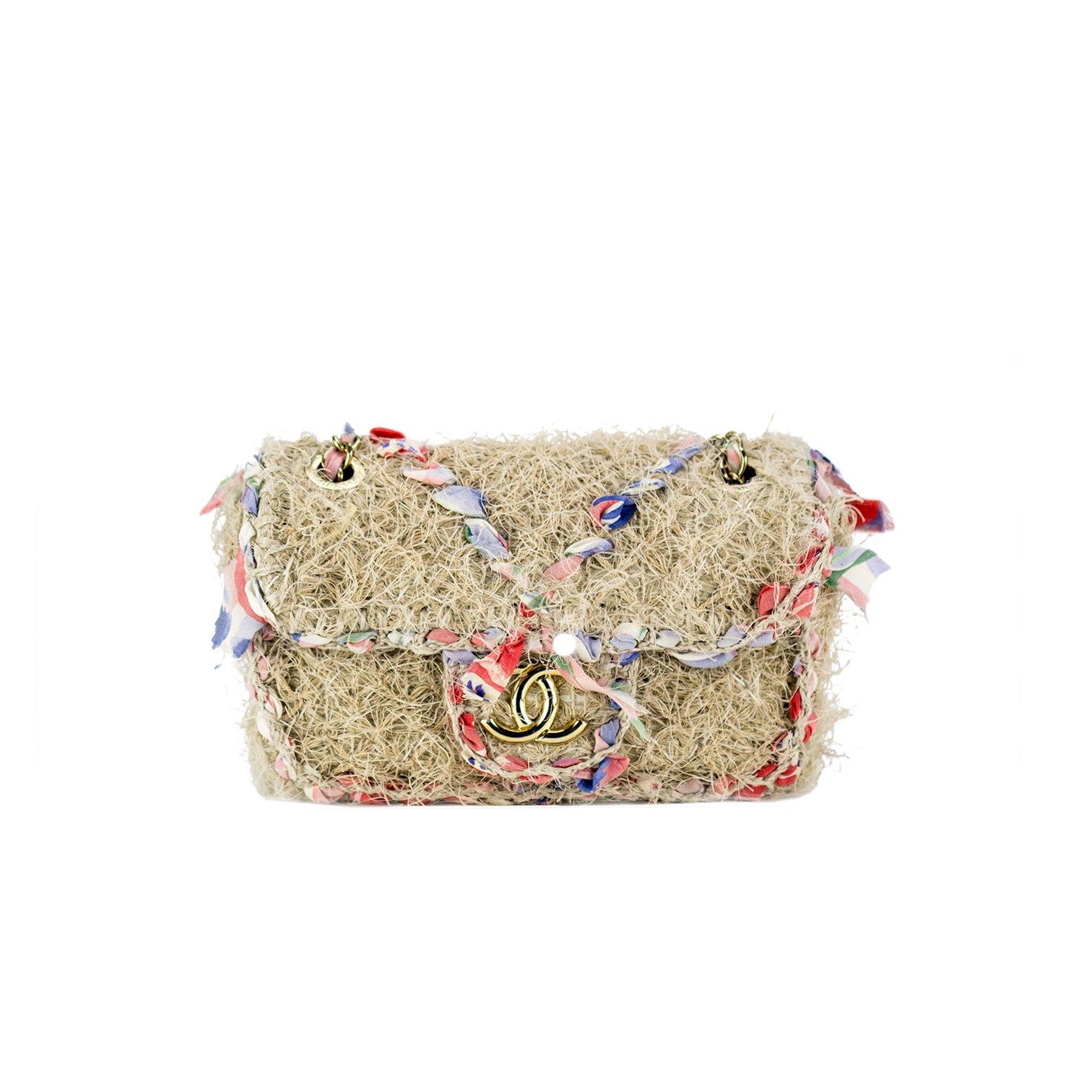 Women's or Men's Chanel 2009 Small Multicolor Organic Hay Straw Crossbody Flap Bag For Sale