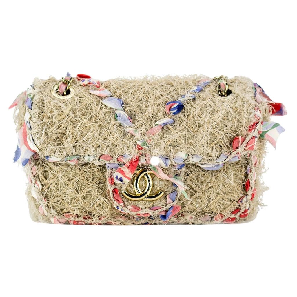 Chanel 2009 Small Multicolor Organic Hay Straw Crossbody Flap Bag For Sale