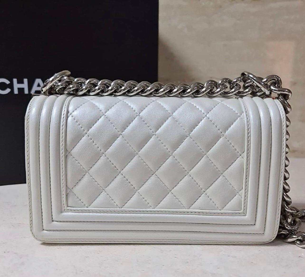 Women's CHANEL Small Pearl White Calfskin Boy Bag