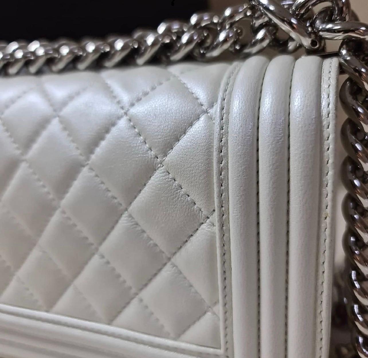 CHANEL Small Pearl White Calfskin Boy Bag 1