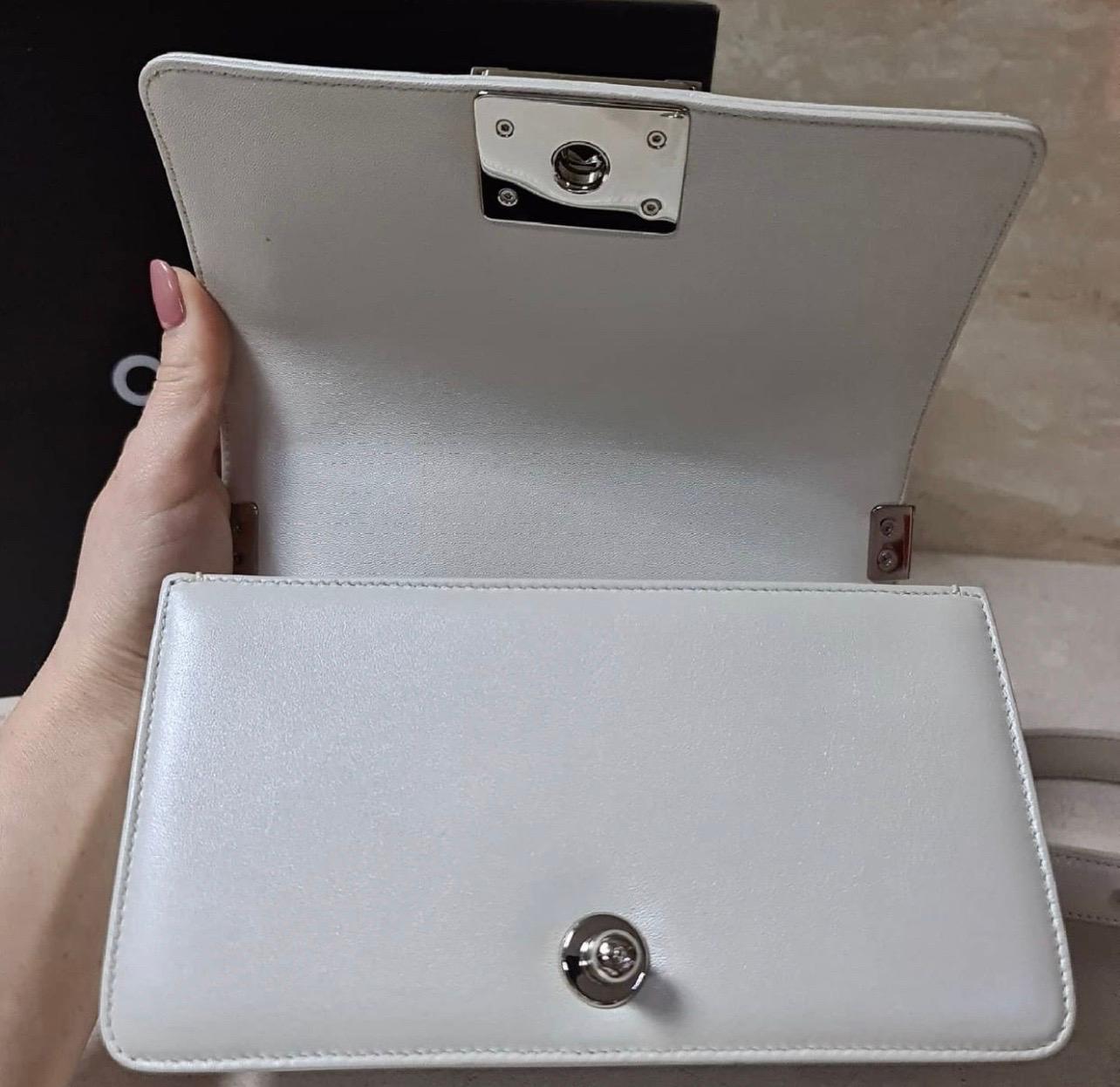CHANEL Small Pearl White Calfskin Boy Bag 2